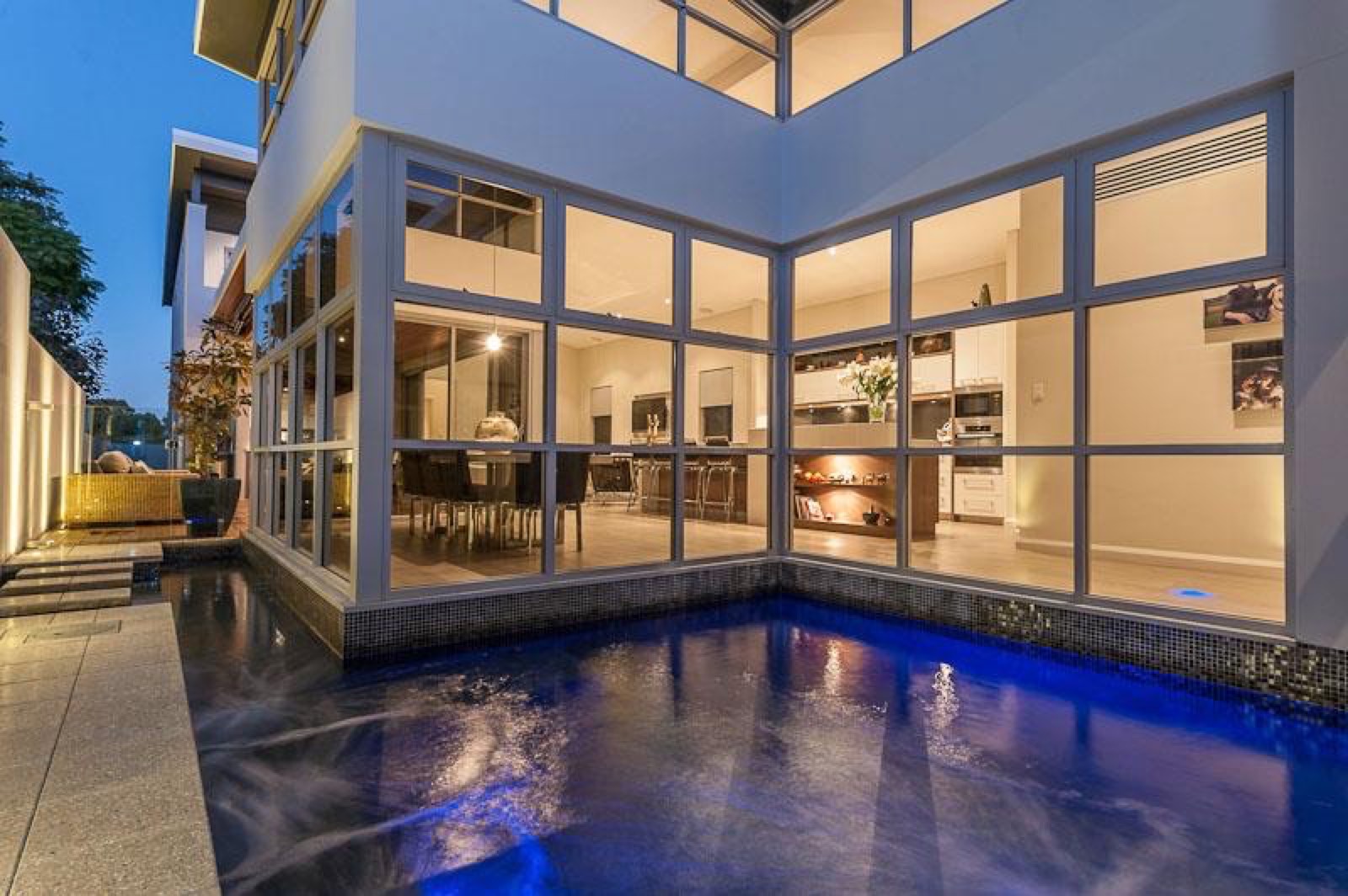 Illuminated water courtyard at the East Fremantle residence