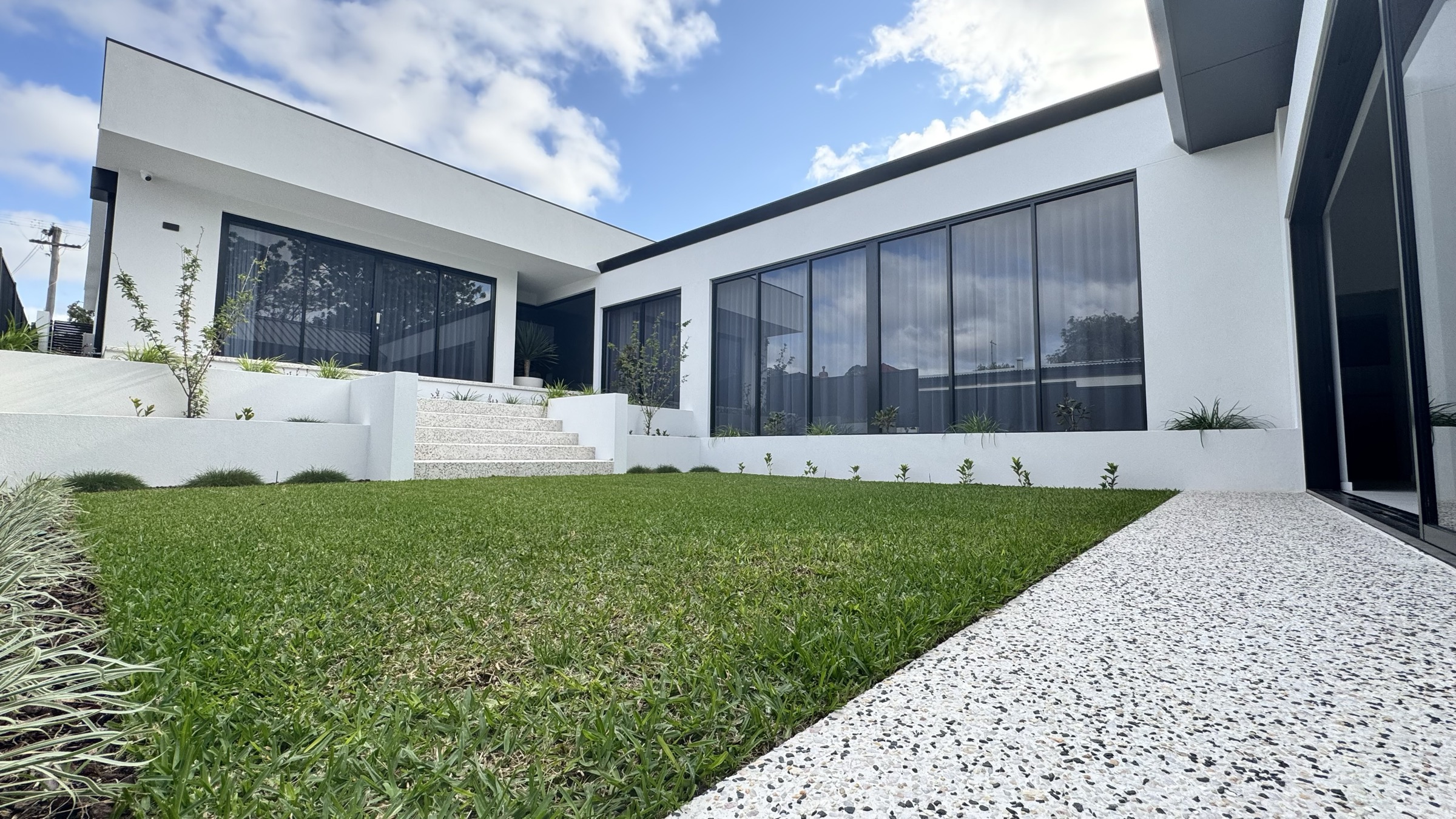 Wide view across the landscaped Joondanna courtyard