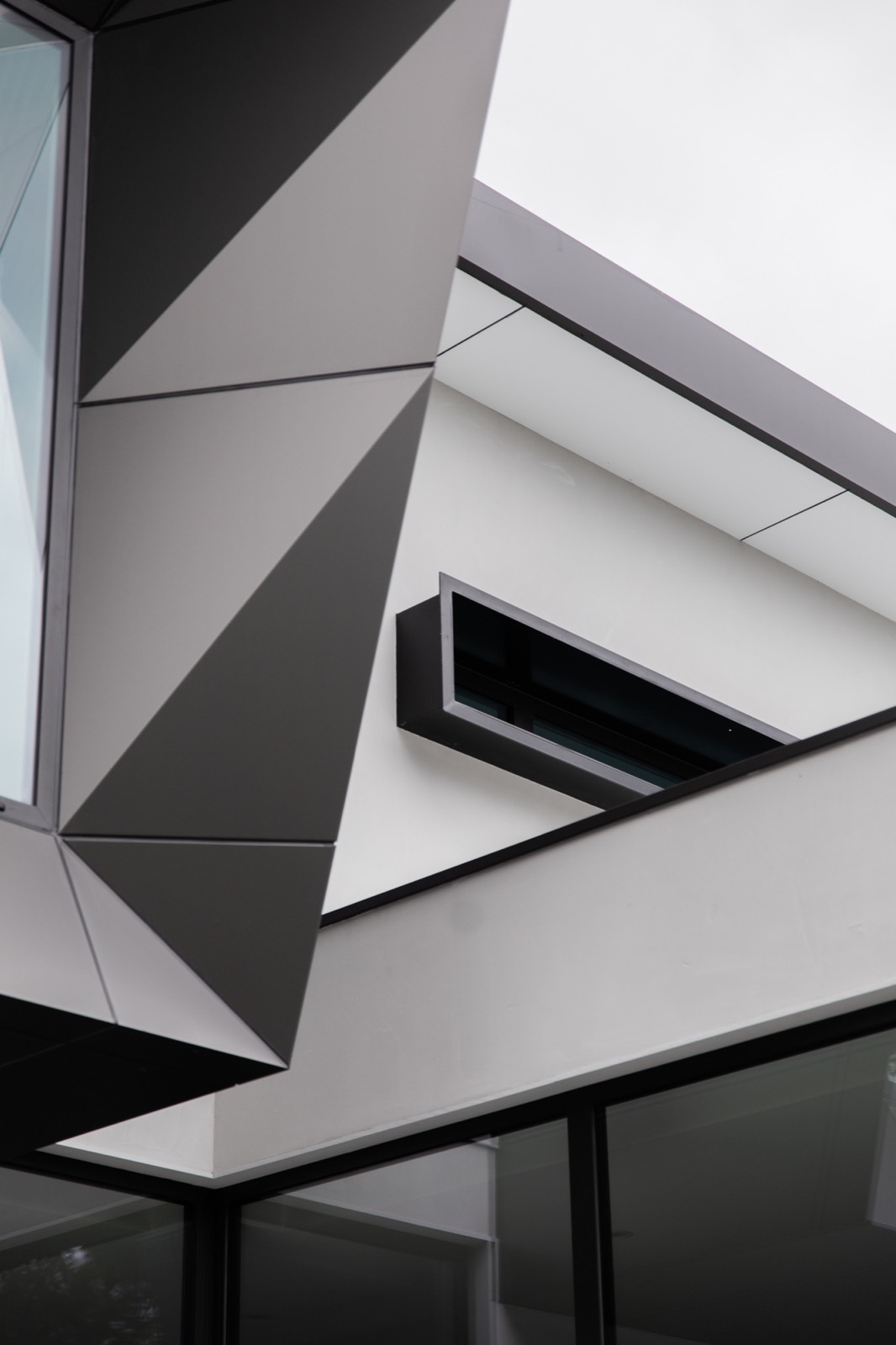 Sculptural black and white facade detail