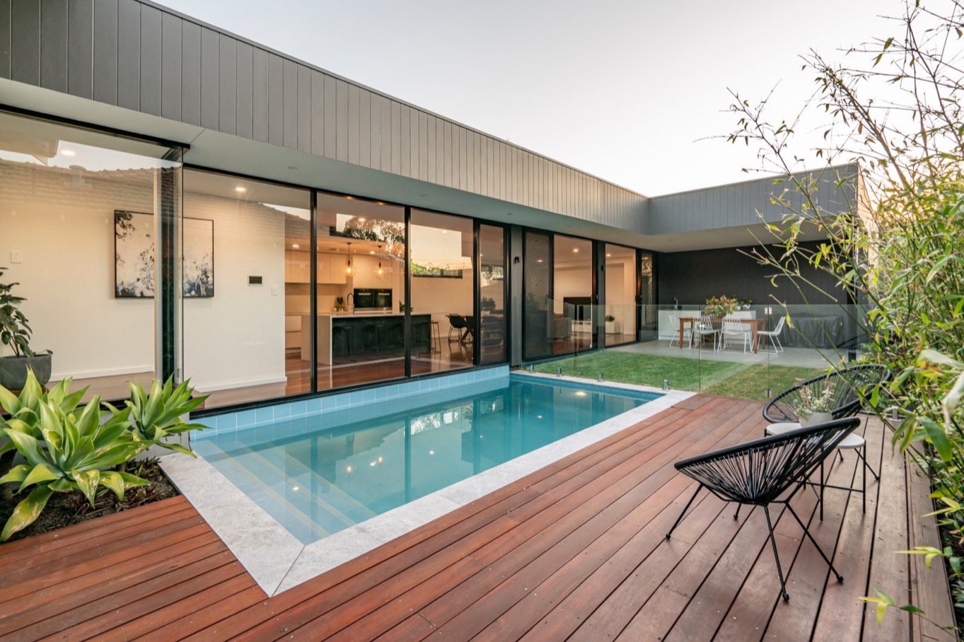 Mt Hawthorn renovation looking across pool to the new courtyard living spaces