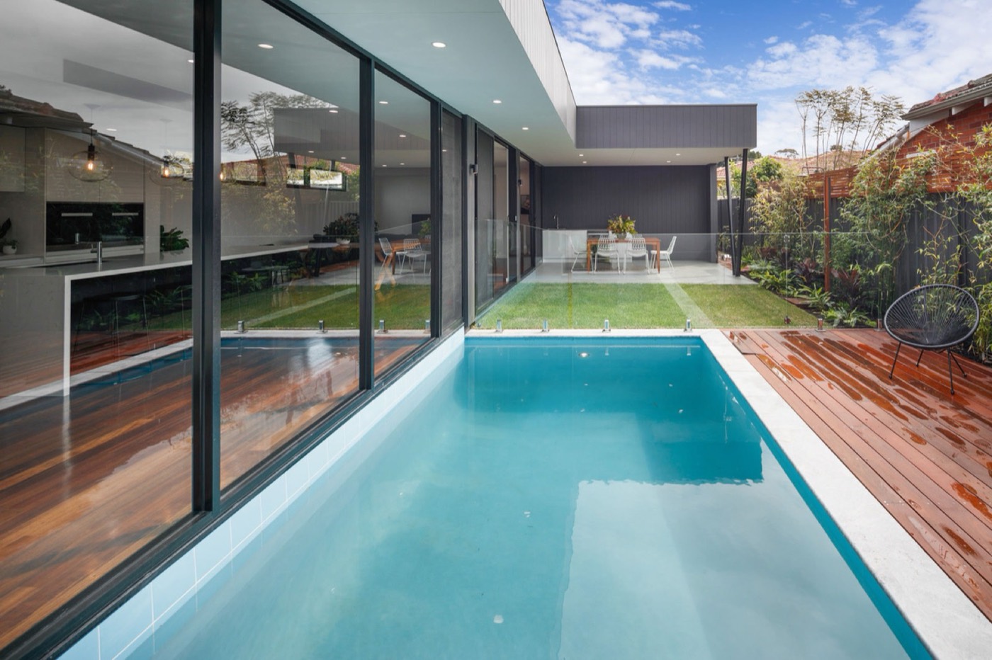 Pool, timber decking and glazing to the renovated home