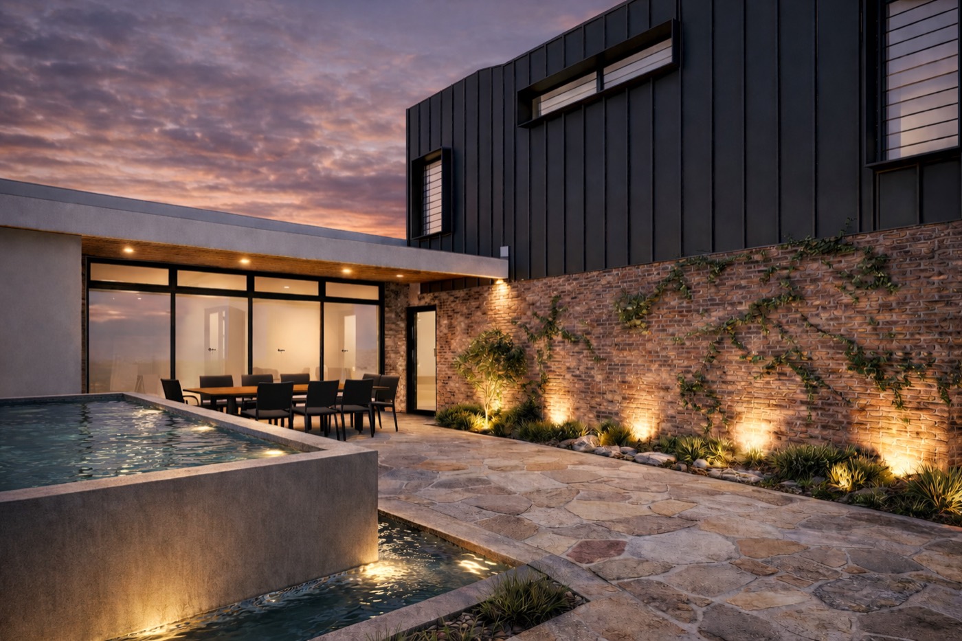 Upcoming Rose Street South Fremantle renovation with a brick-walled pool courtyard